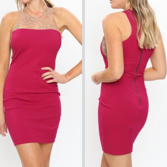 Mason Dresses & Skirts - Mason  Pink Bodycon Dress With Nude Lace Trim